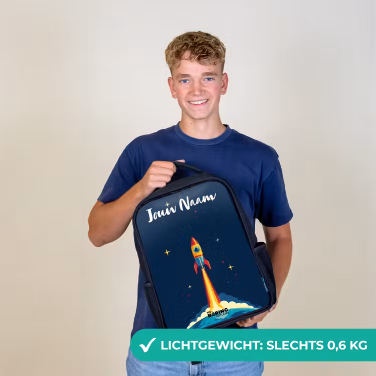 Kinderrugzak met naam - Zwart - Planeet - Raket - Sterren - Donkerblauw β 2