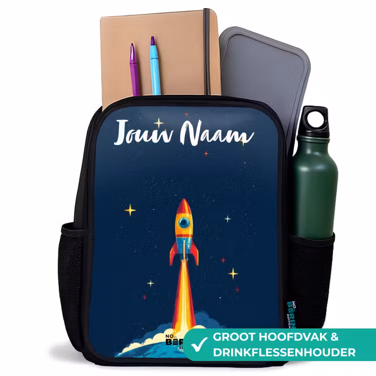 Kinderrugzak met naam - Zwart - Planeet - Raket - Sterren - Donkerblauw β 4