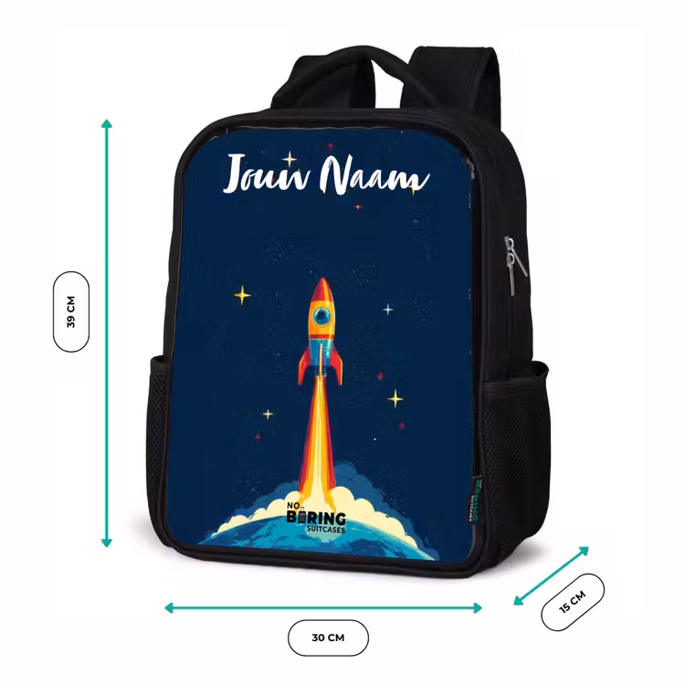Kinderrugzak met naam - Zwart - Planeet - Raket - Sterren - Donkerblauw β 5