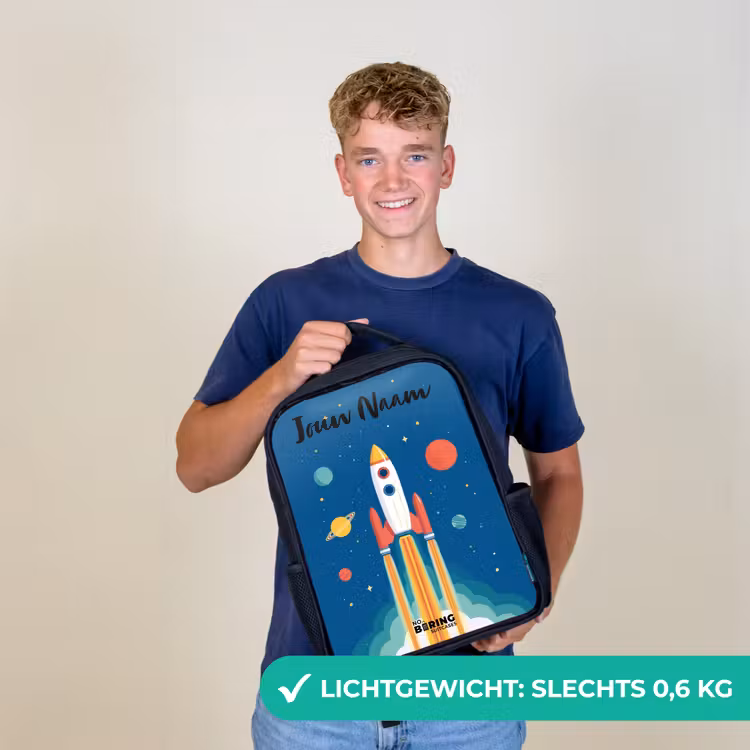 Kinderrugzak met naam - Zwart - Raket - Planeet - Sterren - Veelkleurig — 2