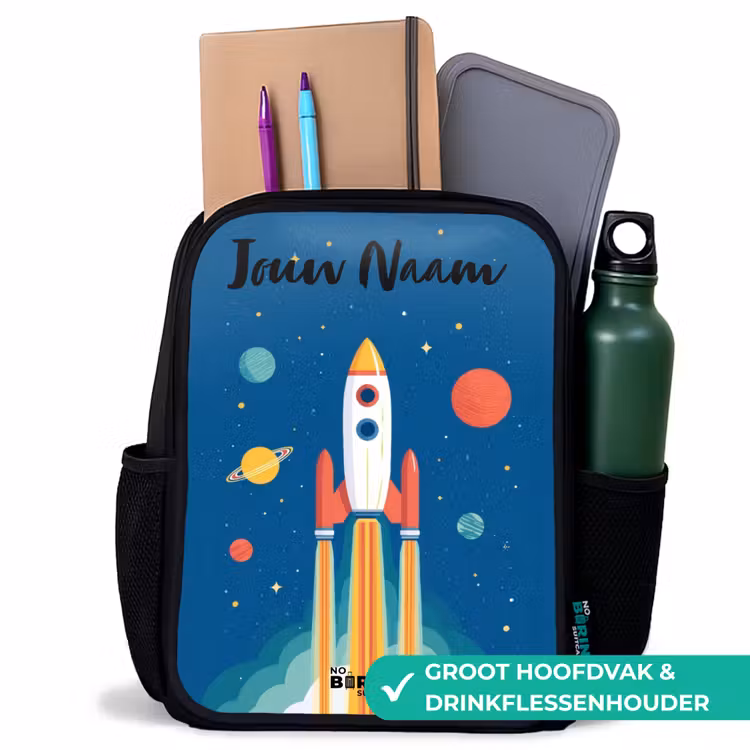 Kinderrugzak met naam - Zwart - Raket - Planeet - Sterren - Veelkleurig — 4
