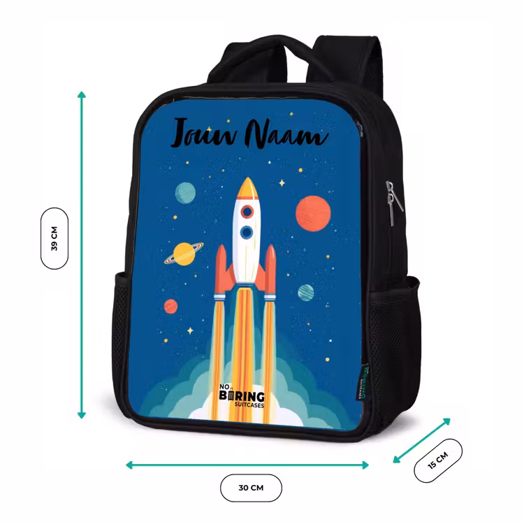 Kinderrugzak met naam - Zwart - Raket - Planeet - Sterren - Veelkleurig — 5