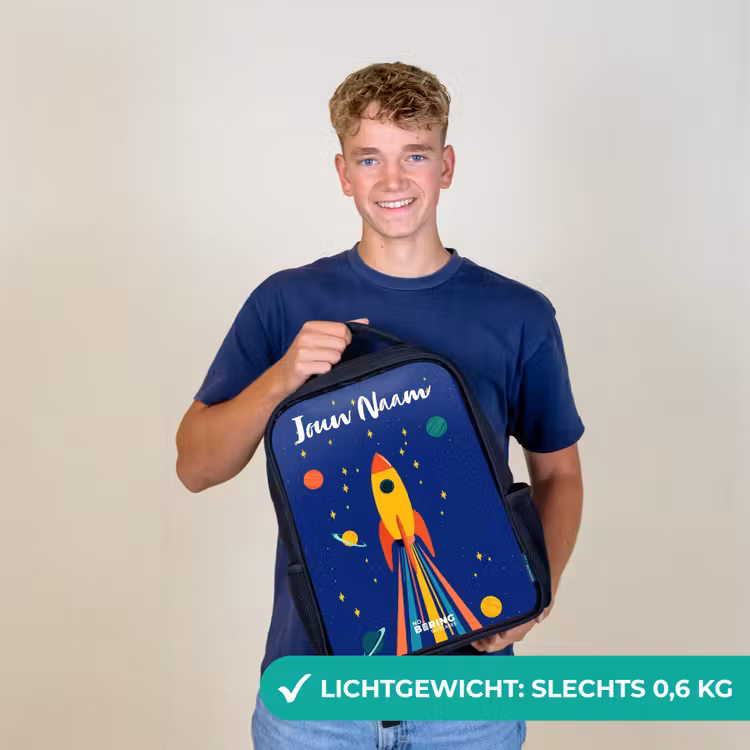 Kinderrugzak met naam - Zwart - Raket - Sterren - Planeet - Ruimte — 2