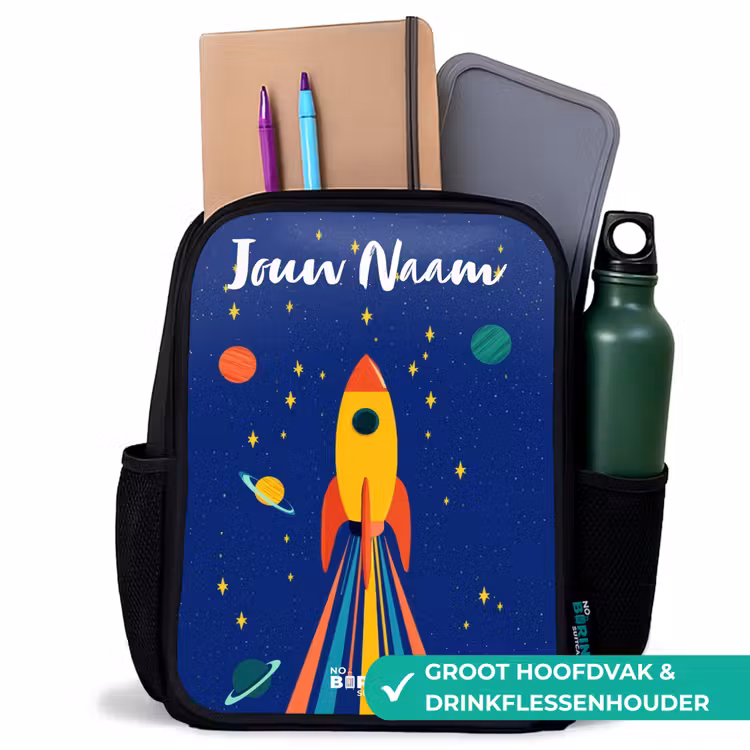 Kinderrugzak met naam - Zwart - Raket - Sterren - Planeet - Ruimte — 4