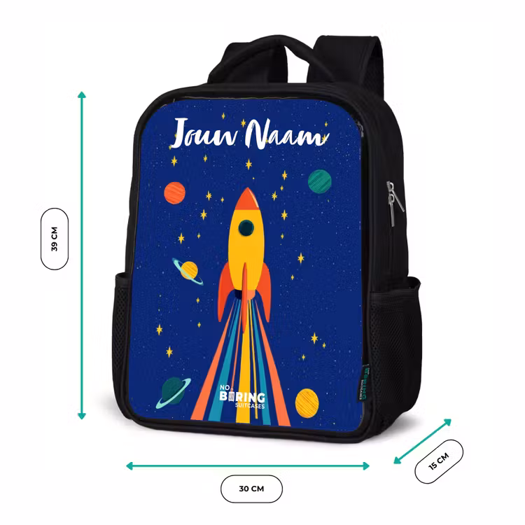 Kinderrugzak met naam - Zwart - Raket - Sterren - Planeet - Ruimte — 5