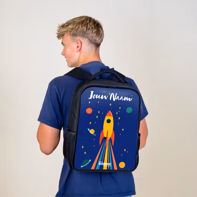 Kinderrugzak met naam - Zwart - Raket - Sterren - Planeet - Ruimte — 6