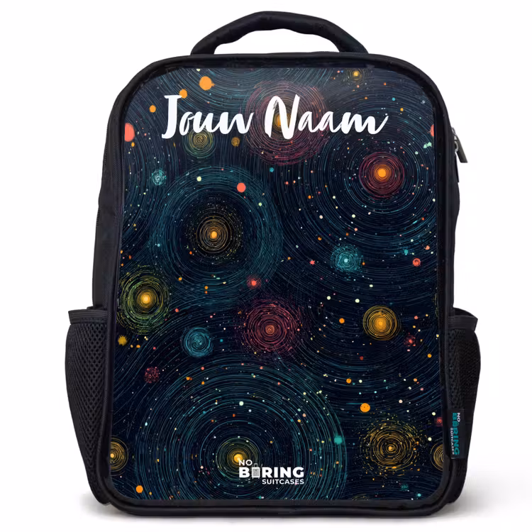Kinderrugzak met naam - Zwart - Sterren - Planeten - Kleurrijk — 1