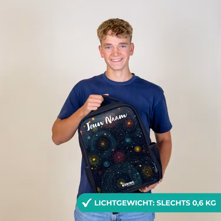 Kinderrugzak met naam - Zwart - Sterren - Planeten - Kleurrijk — 2