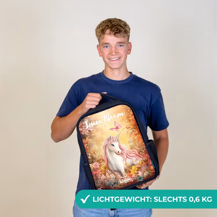Kinderrugzak met naam - Zwart - Eenhoorn - Vlinder - Roze - Manen β 2
