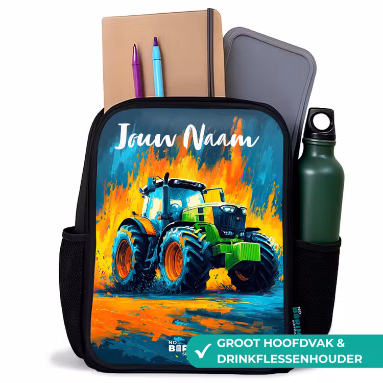 Kinderrugzak met naam - Zwart - Abstract - Tractor - Groen β 4