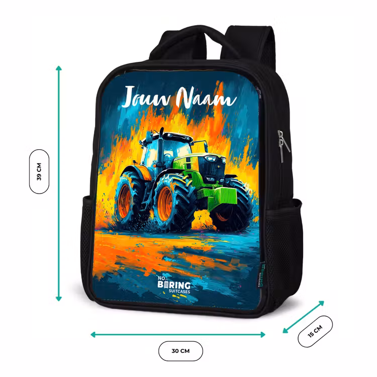 Kinderrugzak met naam - Zwart - Abstract - Tractor - Groen β 5