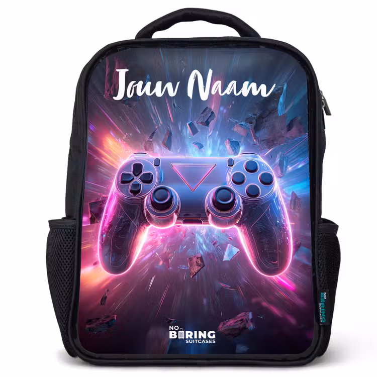 Kinderrugzak met naam - Zwart - Controller - Neon - Game — 1