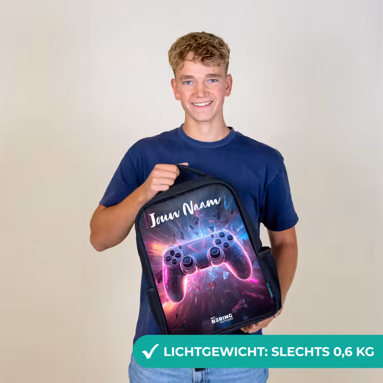 Kinderrugzak met naam - Zwart - Controller - Neon - Game — 2