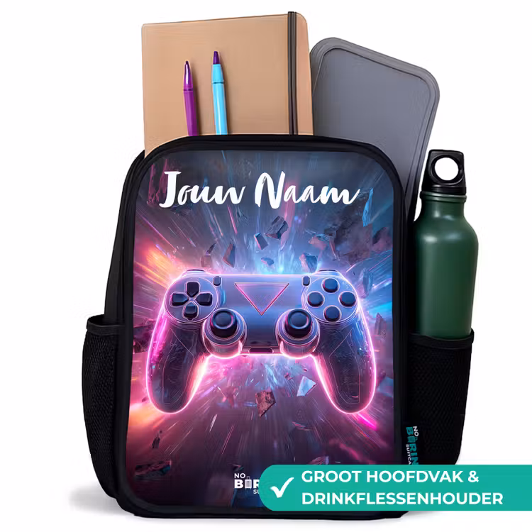 Kinderrugzak met naam - Zwart - Controller - Neon - Game — 4