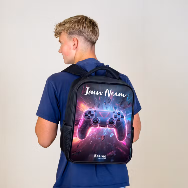 Kinderrugzak met naam - Zwart - Controller - Neon - Game — 6