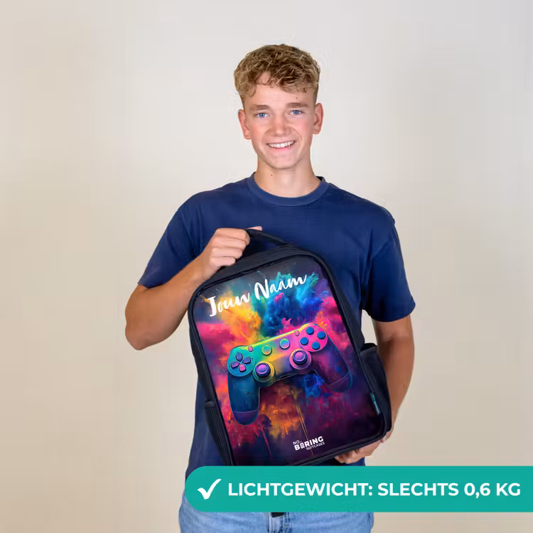 Kinderrugzak met naam - Zwart - Game - Controller - Kleurrijk - Explosie — 2