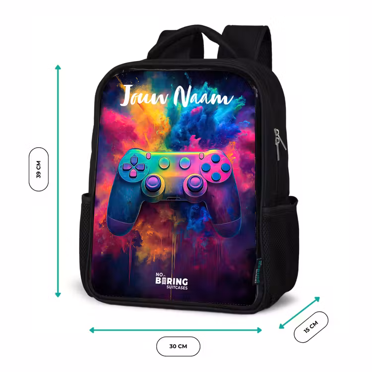 Kinderrugzak met naam - Zwart - Game - Controller - Kleurrijk - Explosie — 5