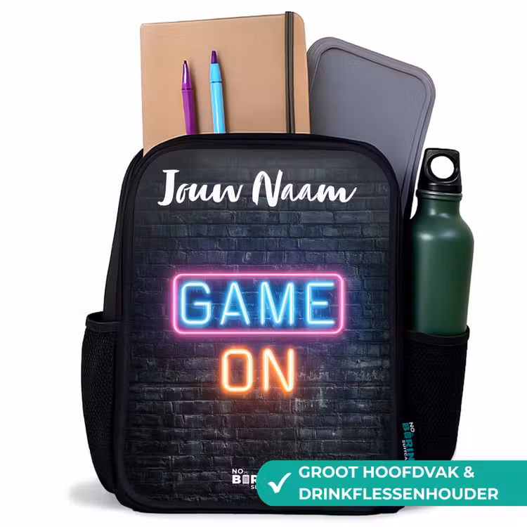 Kinderrugzak met naam - Zwart - Game - Neon - Muur — 4