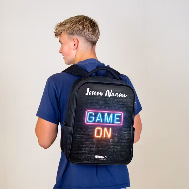 Kinderrugzak met naam - Zwart - Game - Neon - Muur — 6