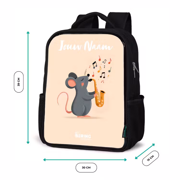 Kinderrugzak met naam - Zwart - Muis - Saxofoon - Muziek — 5