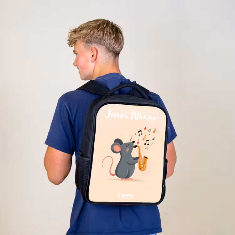Kinderrugzak met naam - Zwart - Muis - Saxofoon - Muziek — 6