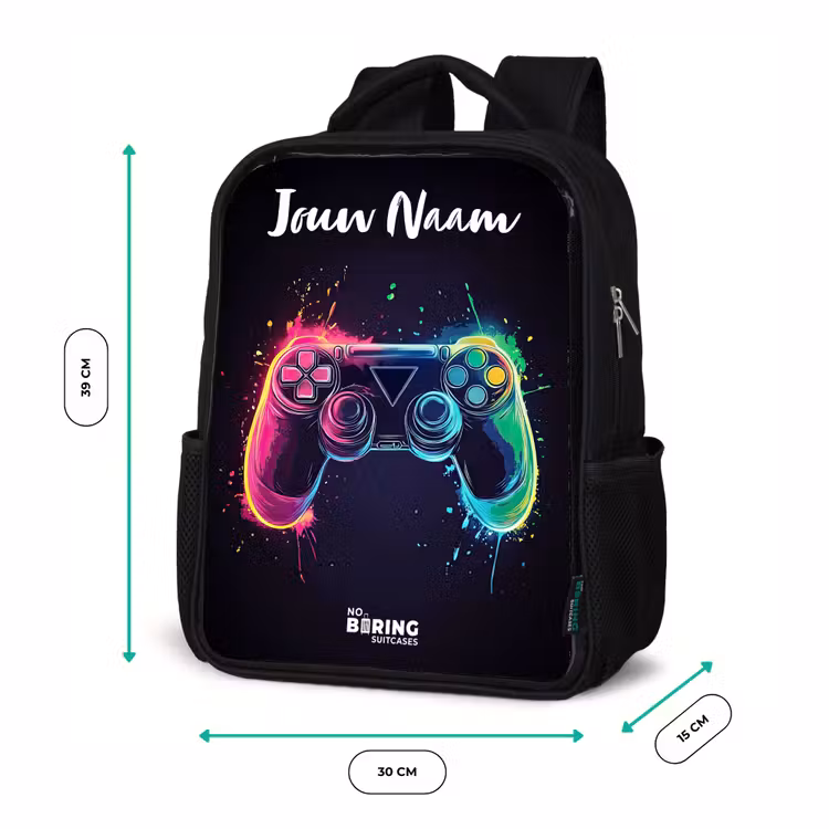 Kinderrugzak met naam - Zwart - Neon - Controller - Verfspatten - Game β 5