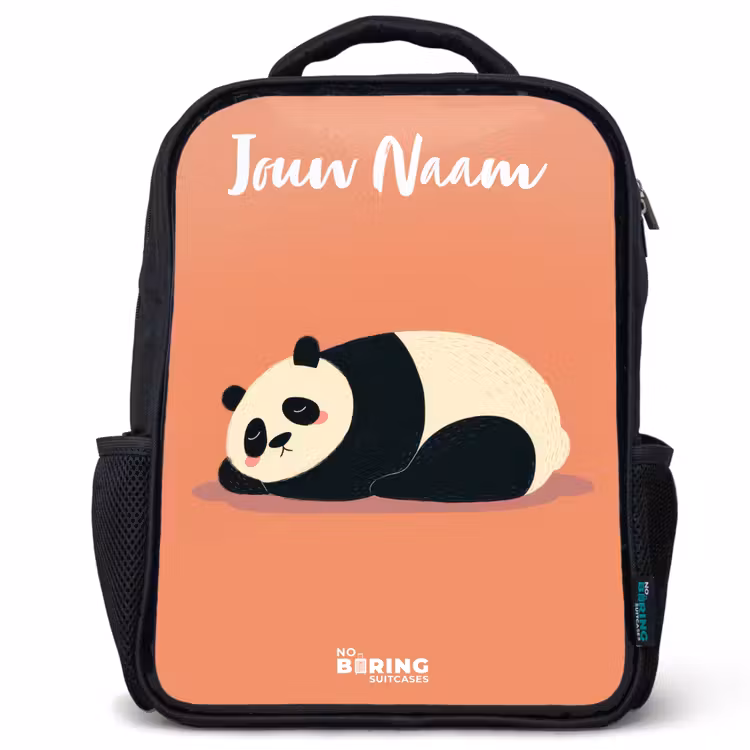 Kinderrugzak met naam - Zwart - Panda - Slapen - Oranje β 1