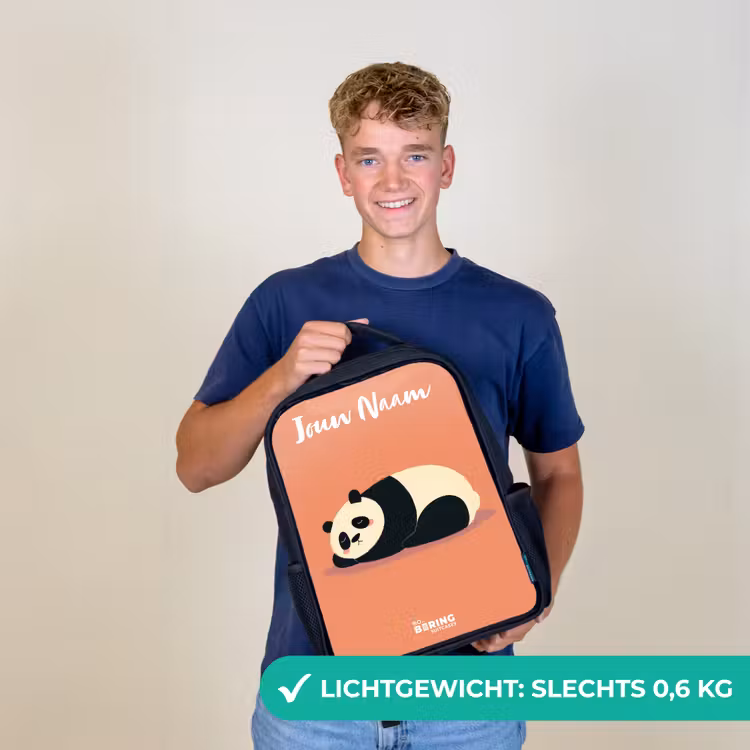 Kinderrugzak met naam - Zwart - Panda - Slapen - Oranje β 2