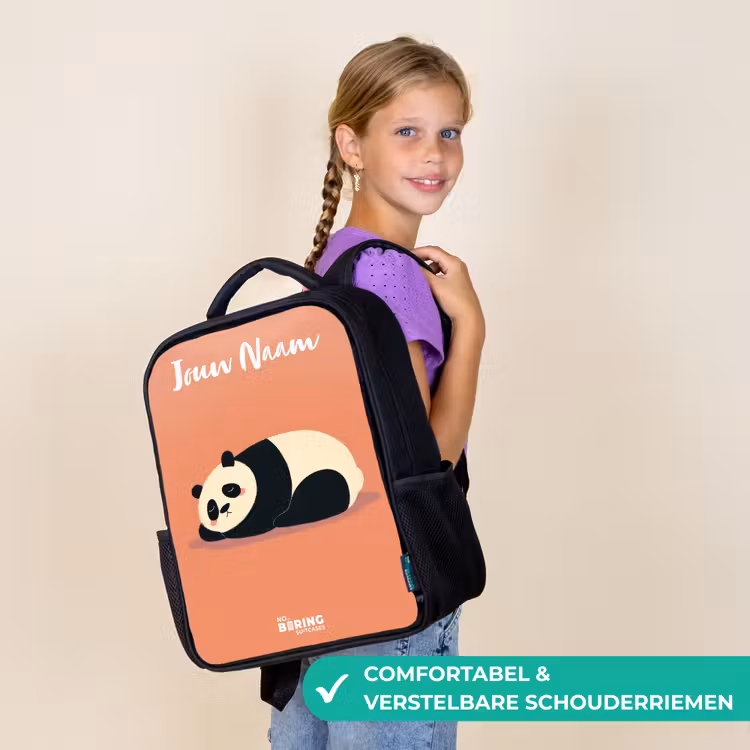 Kinderrugzak met naam - Zwart - Panda - Slapen - Oranje β 3