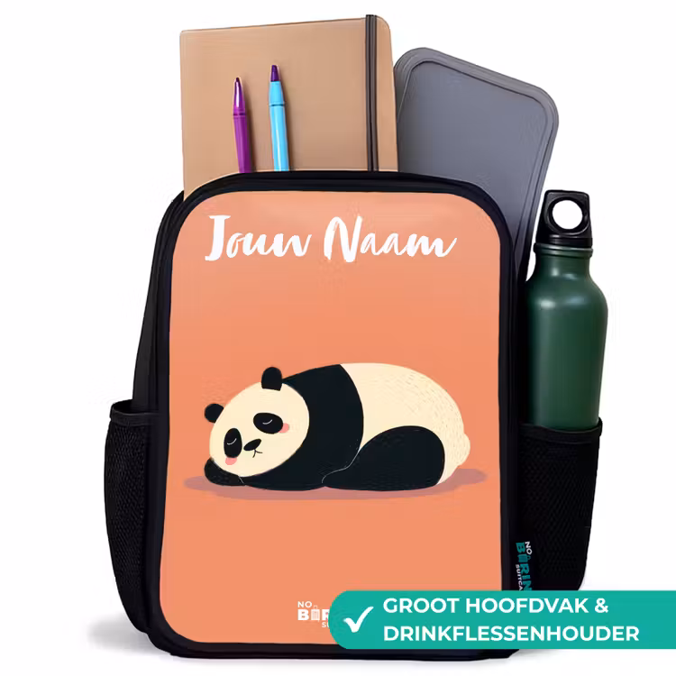 Kinderrugzak met naam - Zwart - Panda - Slapen - Oranje β 4