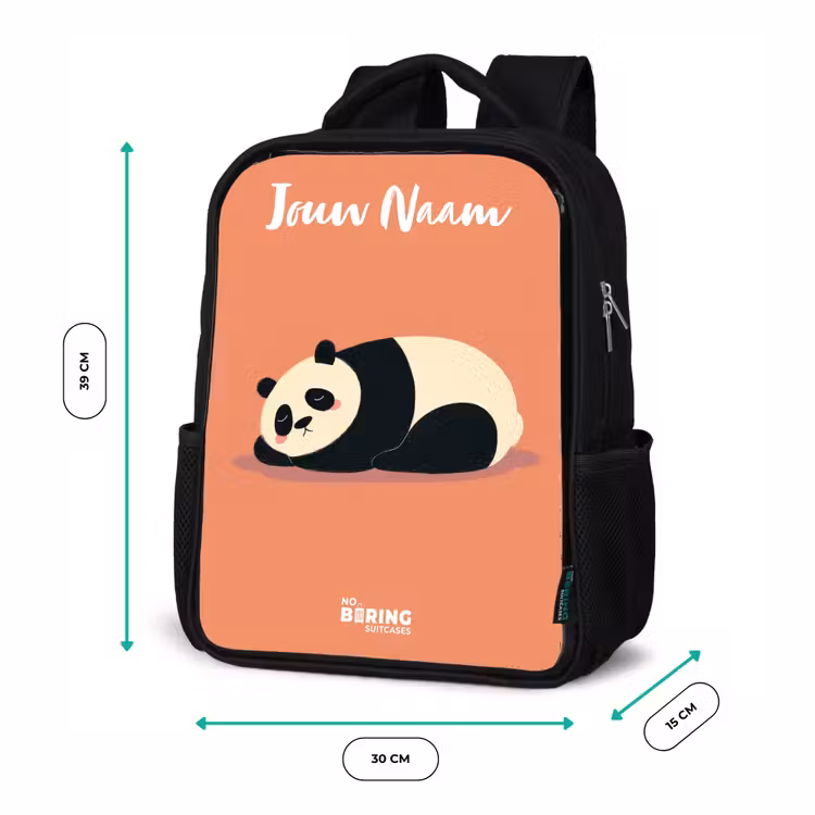 Kinderrugzak met naam - Zwart - Panda - Slapen - Oranje β 5