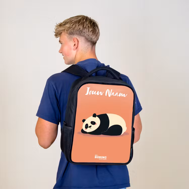 Kinderrugzak met naam - Zwart - Panda - Slapen - Oranje β 6