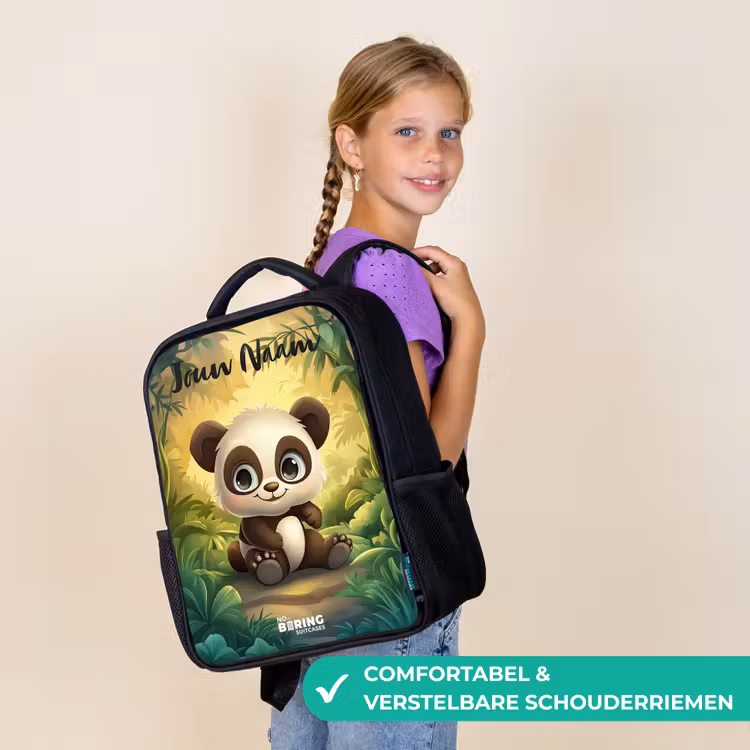 Kinderrugzak met naam - Zwart - Panda - Bamboebos - Groen β 3