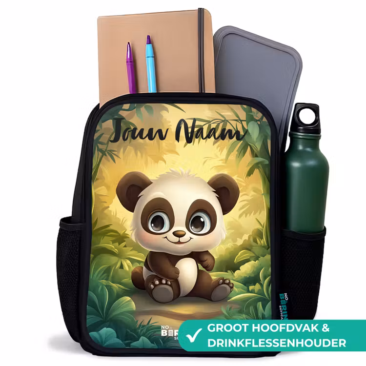 Kinderrugzak met naam - Zwart - Panda - Bamboebos - Groen β 4