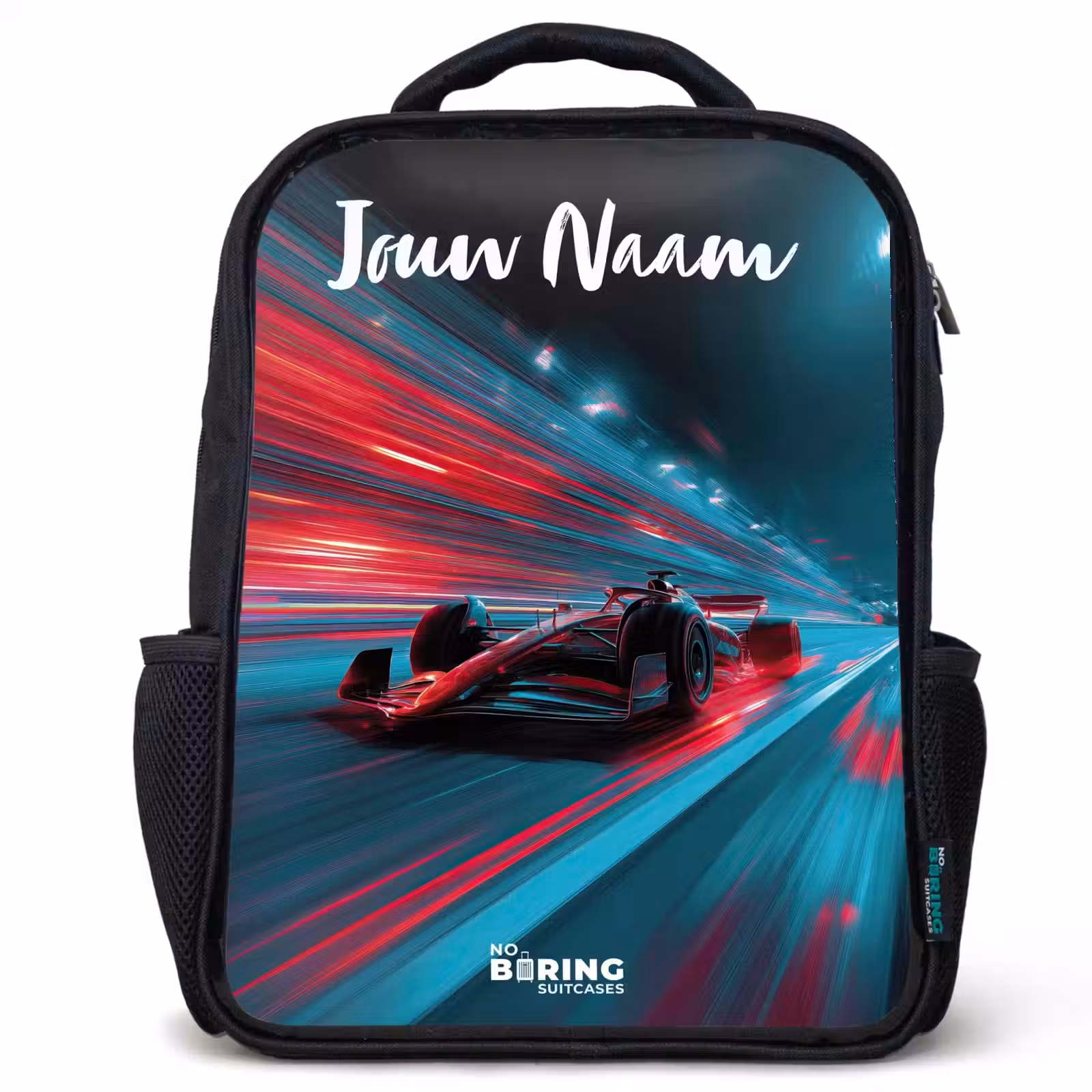 Kinderrugzak met naam - Zwart - Formule 1 - Raceauto - Rood - Neonverlichting β 1