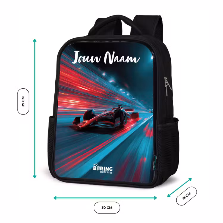 Kinderrugzak met naam - Zwart - Formule 1 - Raceauto - Rood - Neonverlichting β 5
