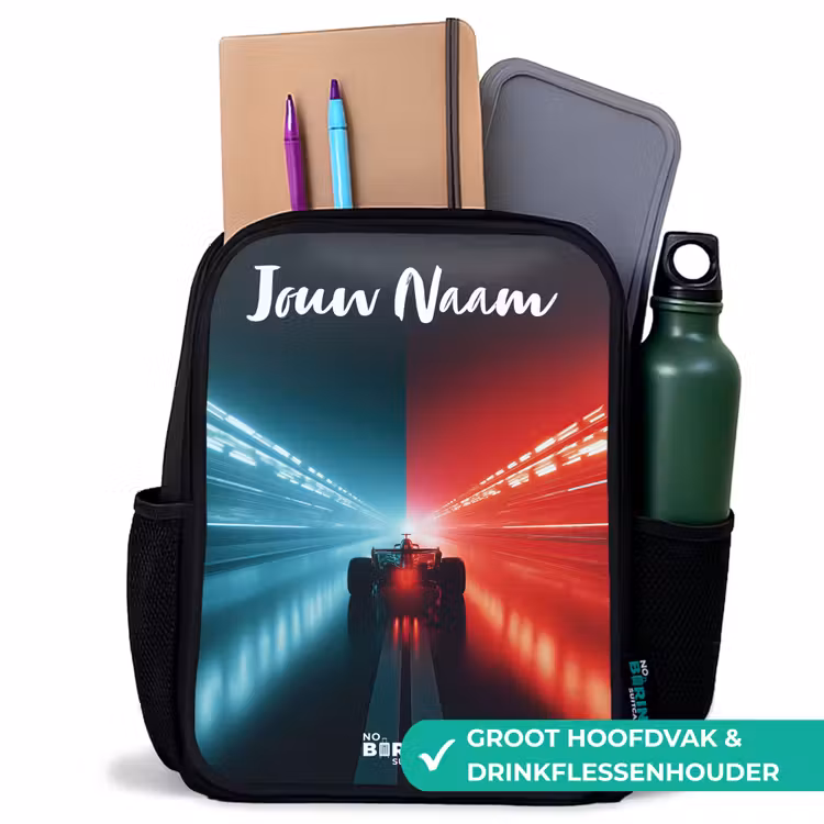 Kinderrugzak met naam - Zwart - Raceauto - Verlichting - Neon - Rood — 4