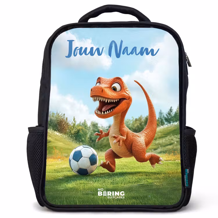 Kinderrugzak met naam - Zwart - Voetbal - Dino - Sport — 1