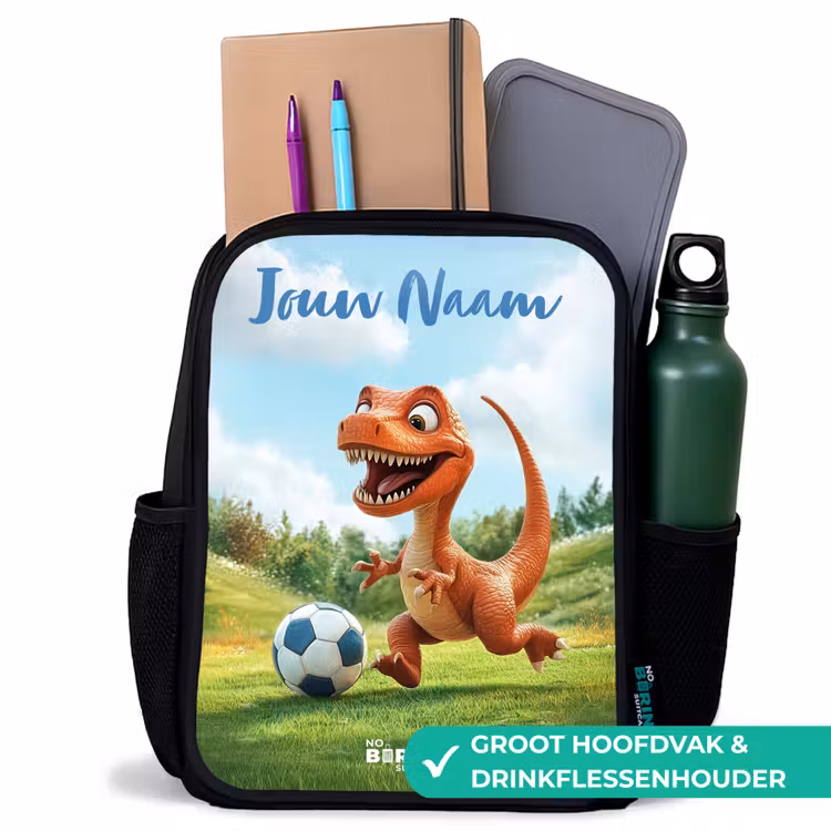 Kinderrugzak met naam - Zwart - Voetbal - Dino - Sport — 4
