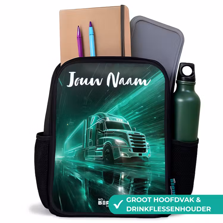 Kinderrugzak met naam - Zwart - Vrachtwagen - Stad - Groen - Neon — 4
