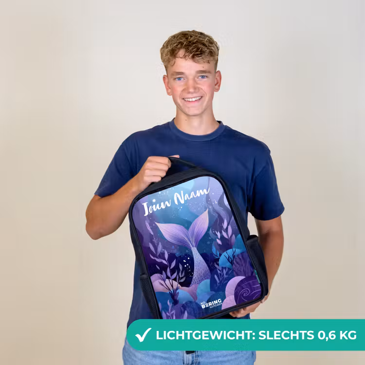 Kinderrugzak met naam - Zwart - Zeemeermin - Onderwater - Paars - Blauw — 2