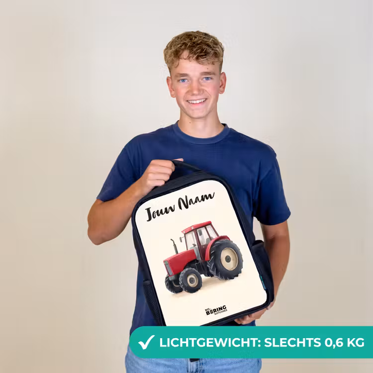 Kinderrugzak met naam - Zwart - Tractor - Getekend - Rood — 2