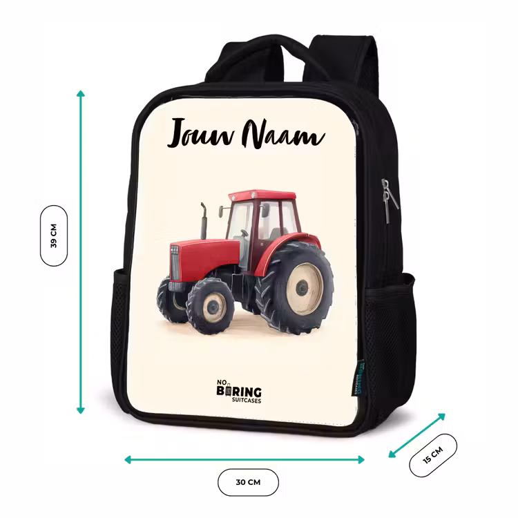 Kinderrugzak met naam - Zwart - Tractor - Getekend - Rood — 5