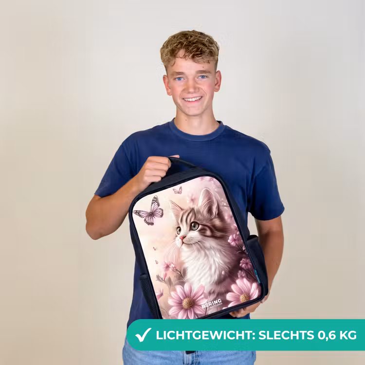 Kinderrugzak - Zwart - Kat - Paars - Vlinders - Bloemen — 2