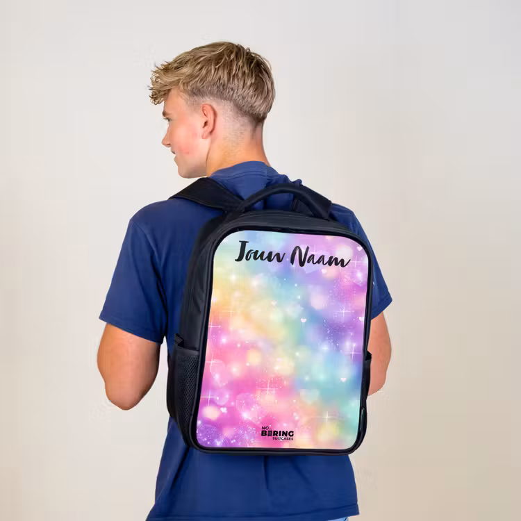 Kinderrugzak met naam - Zwart - Licht - Regenboog - Hartjes — 6