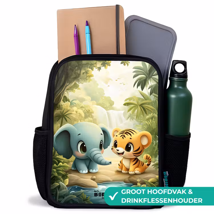 Kinderrugzak - Zwart - Olifant - Tijger - Bos - Jungle — 4
