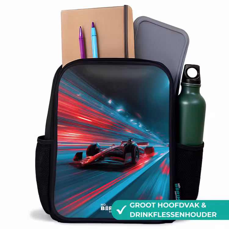 Kinderrugzak - Zwart - Raceauto - Baan - Neon - Verlichting β 4