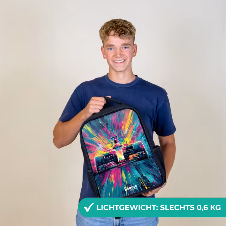 Kinderrugzak - Zwart - Raceauto - Explosie - Kleurrijk - Abstract — 2
