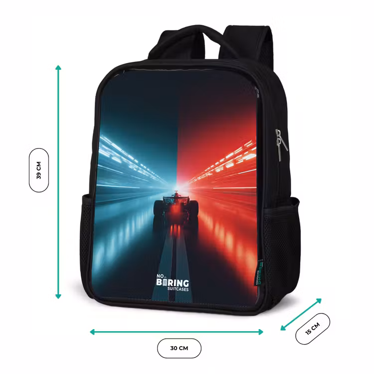 Kinderrugzak - Zwart - Baan - Raceauto - Neon - Rood β 5
