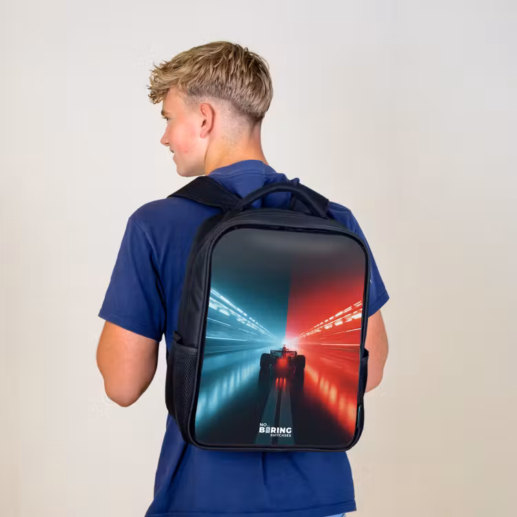 Kinderrugzak - Zwart - Baan - Raceauto - Neon - Rood β 6